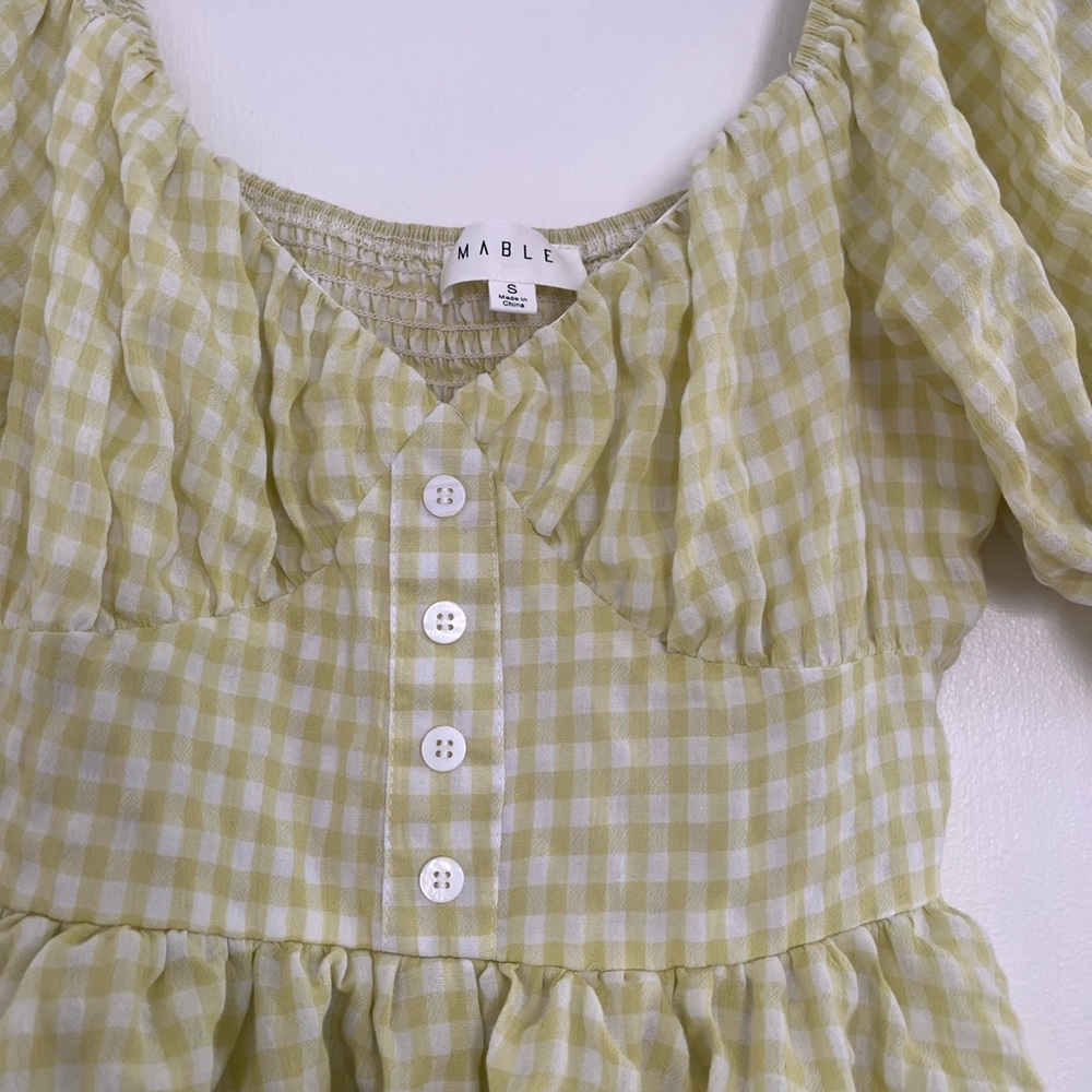 MABLE Lime Gingham Plaid Ruffled Romper - Picture 4 of 7